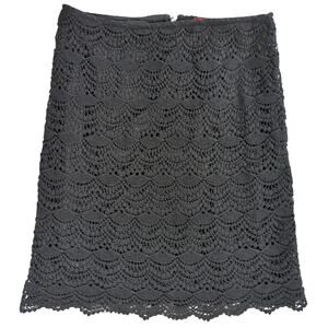 ELLE Black Crochet Lace Overlay Cotton Skirt Womens Size 6 Lined A-Line Career